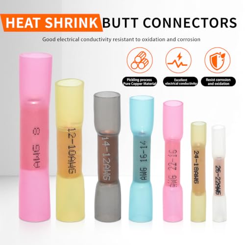 50pcs 14-12 Gauge Heat Shrink Butt Connectors 14-12 AWG Heat Shrink Butt Splice Marine Grade Insulated Waterproof Electrical Crimp Wire Connectors,Pure Copper Butt Splice for 14-12 Gauge Wire - size: 14-12 AWG