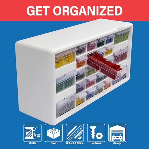 Akro-Mils 26-Drawer Plastic Storage Cabinet, 20" W x 6" D x 10" H, White - color: White, size: 26 Drawer, style: 1 Pack