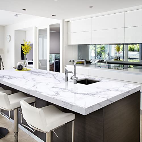 Arthome 23.6″ × 200″ Peel and Stick Marble Contact Paper,Self-Adhesive Waterproof Vinyl Flim for Furniture Sticker, Kitchens, Bedrooms and Bathrooms - color: White Marble, size: 23.6" x 200"