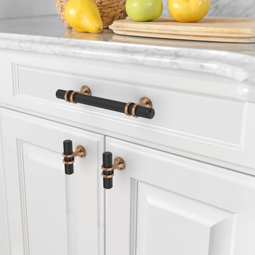 Asidrama 10 Pack 3.75 Inch(96mm) Knurled Matte Black and Champagne Bronze Kitchen Cabinet Handles, Cabinet Pulls Kitchen Cabinet Hardware Cupboard Handles Drawer Pulls - color: Black-Champagne Bronze, size: 3.75" Hole Center, style: 10 Pack