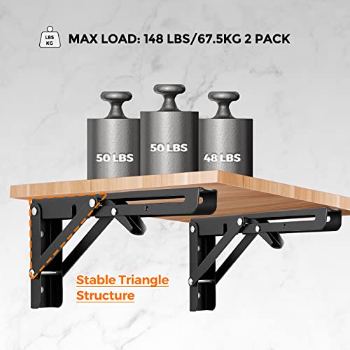 Ravinte Matte Black Folding Shelf Brackets, 10 Inch, 2 Pack - size: 10 Inch