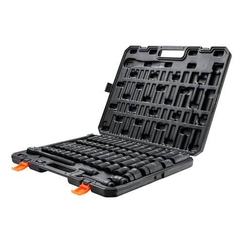 VEVOR 1/2" Drive Impact Socket Set 65 Piece, 3/8" to 1-1/4" and 10-24mm - size: 1/2" 65 PCS