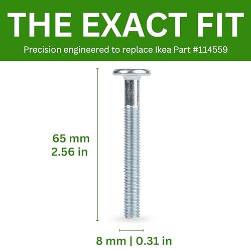 Spare Hardware Parts Replacement for IKEA Furniture Screw Metric Head Cap PF6S Screw - Part #114559 | Joint Connector Bolt M8.0-1.25×65/50-52mm with 5mm Hex Recess| Pack of 6 - size: 114559