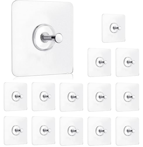 14 Pack Adhesive Wall Hooks, Wall Hangers Without Nails, No Damage Picture Hooks Waterproof and Rustproof to use Inside Kitchen, Bathroom, Home and Office（14mm） - size: 14 mm