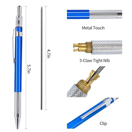 2mm Mechanical Pencil Set, 2 Pieces Artist Carpenter Drafting Pencils 2.0 mm with 2 Tube Lead Refill (HB, 2B), Art Lead Holder Metal Marker for Draft Drawing, Writing, Art Sketching
