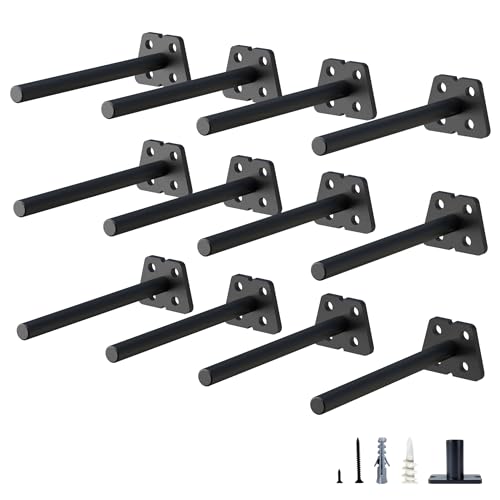 NEODROP 12-Pack 4 Inch Hidden Floating Shelf Bracket, Heavy Duty Blind Shelf Support Hardware | Invisible Wall Brackets for Kitchen, Fireplace Mantel Wood Shelves | Black Powder Coated Solid Steel - size: 4 Inch, style: 12 Pack