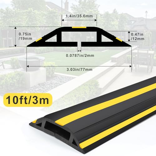10 ft Floor Cable Cover Protector, Heavy Duty PVC Duct Easy to Unroll, Prevent Trip Hazard for Home Office or Outdoor Settings - size: 10 Feet - Black and Yellow - 1 Pack