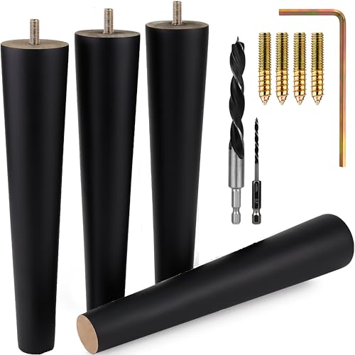 Airy Abode Premium Black Wood Furniture Legs (Full Install Kit) - Pick Your Size and Color - color: Black, size: 10 Inches