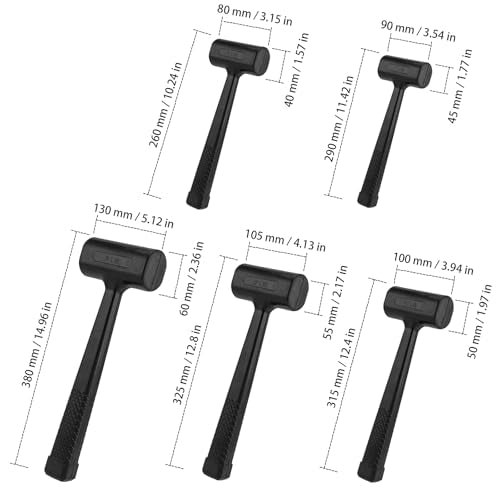 5 Pieces Deadblow Hammer Set, 0.5LB, 1LB, 1.5Lbs, 2LB, 3Lbs Rubber Mallet, Rubber Hammer with Checkered Grip, Spark and Rebound Resistant Hammers
