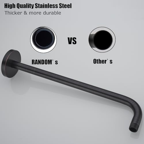 RANDOM 16 Inch Shower Arm with Flange,Stainless Steel 90 Degree Rain Shower Head Extension Arm,Wall-Mounted Shower Head Arm for Fixed Shower Head,Oil Rubbed Bronze.RD91018-16-ORB - color: 16″Oil Rubbed Bronze(Round Flange)