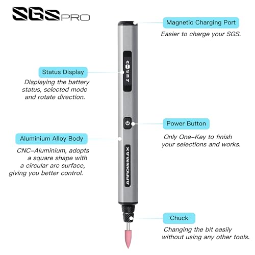 AM ARROWMAX Mini Engraving Pen, Rotary Tool with 42 Bits, Aluminum Case, Smart Motion Control, OLED, APP, Magnetic Charger, Tool Bag, Engraving Pen for Jewelry, Wood, Glass, Carving (SGS PRO Plus) - color: Grey, size: SGS PRO PLUS