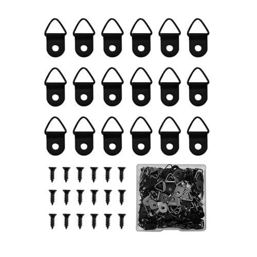 100 Pieces Small Triangle Ring Steel Picture Hangers with 100 Pieces Screws - color: Black