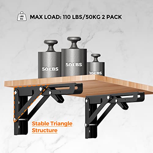 Ravinte Matte Black Folding Shelf Brackets, 8 Inch, 2 Pack - size: 8 Inch