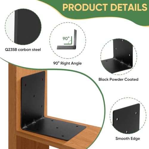 4 Pcs 6"x6"x5" Heavy Duty L Shaped Corner Brackets, 3MM Thick - size: 6×6×5×3