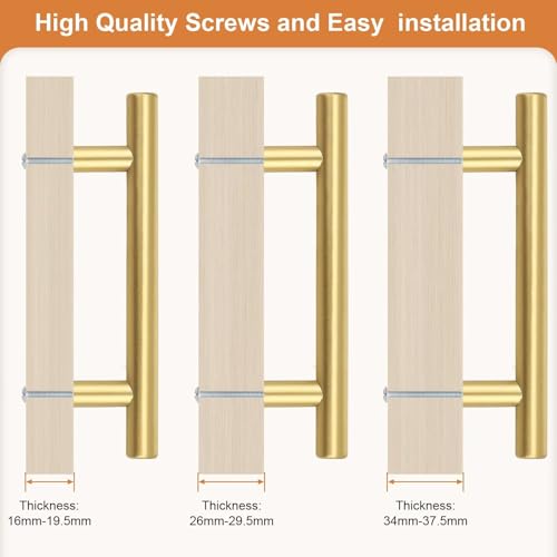 Probrico 30 Pack Hole Centers (90mm) 3.5inch Gold Kitchen Cabinet Handles Stainless Steel Polished Gold Cabinet Pulls Round T Bar Pull Handle for Cabinets and Drawers Total Length 6inch(150mm) - color: Gold, size: Hole Centers: 3-1/2"