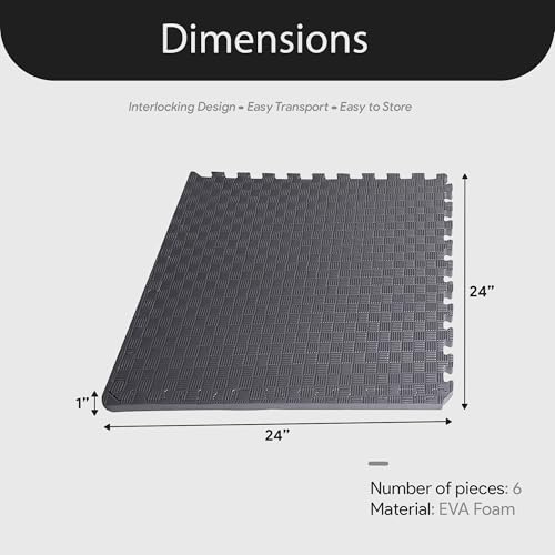 BalanceFrom Puzzle Exercise Mat 1" Thick, EVA Interlocking Foam Floor - color: Grey, style: One Inch Thick, 24 Square Feet