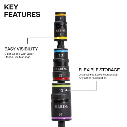 Klein Tools 32933KIT SAE and Metric Impact-Rated Socket Set, 6 Flip Sockets with 12 Hex Driver Sizes, 1/4-Inch Bit Holder, Two Impact-Rated 5-Inch Shafts - color: Sae & Metric Set
