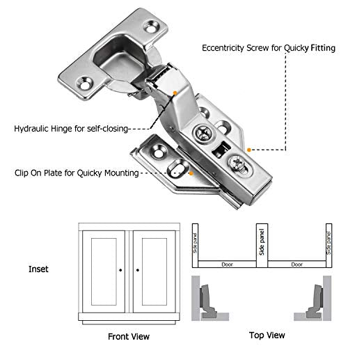 2Pcs Soft Close Inset Cabinet Hinges with Clip-On Plate - color: Inset, size: 2 Pieces