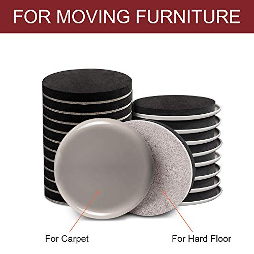 Yelanon Furniture Sliders 20 Pcs Carpet & Felt Mix for Carpet & Hardwood - size: 10pcs 3.5'' sliders & 10pcs 3.5'' felt sliders