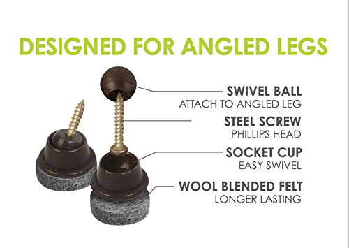 GorillaFelt Swivel Glide Felt Sliders for Chairs (16 Pack) Screw-On Chair Leveler Floor Protectors for Angled Furniture Legs or Straight, 1 Inch Round Felt Glides, CB259-16 - size: Felt Glide 16 Pack