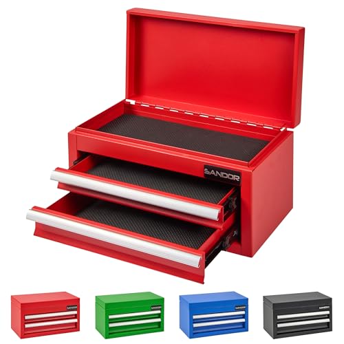 Mini Tool Box - Metal Tool Chest with 2 Drawers & PVC Drawer Liners - Red - color: Red
