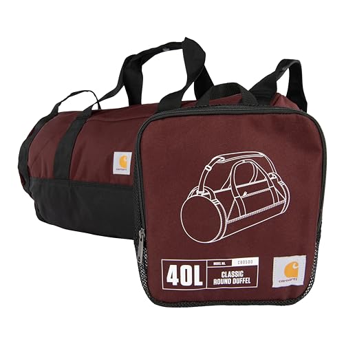 Carhartt Classic Round Duffel with Utility Pouch, Heavy-Duty, Water-Resistant Packable Gear Bag for Jobsite, Gym, and Travel - color: Port, style: 40l