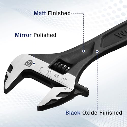 WORKPRO 6" Adjustable Wrench, Black Oxide Finish, Cr-V Steel - color: Black, size: 6 inch