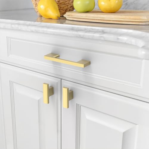 Amerdeco 10 Pack Brushed Gold Cabinet Pulls 3 Inch(76MM) Hole Centers Kitchen Cabinet Handles Cabinet Hardware Kitchen Handles for Cabinets Cupboard Handle Drawer Pulls ZH0060 - color: Brushed Gold, size: 3"/76mm Hole Center, style: 10 Pack