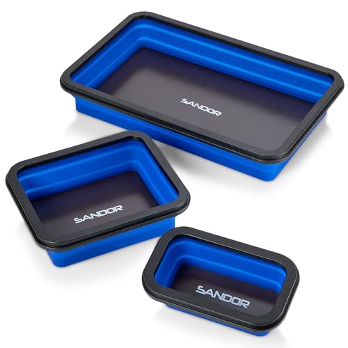 Collapsible Magnetic Parts Tray Set - 3 Different Size Tool Trays - Blue - color: Blue