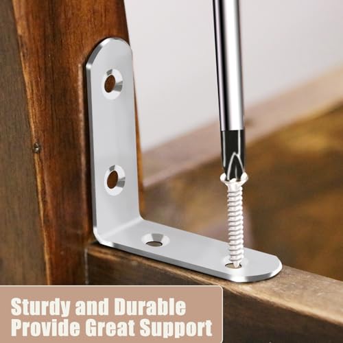 L Brackets, 2 inch Angle Corner Braces with Screws for Wood Furniture - style: 2inch L Shape Silver 18pcs