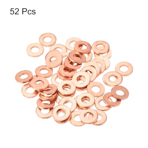MECCANIXITY 52 Pcs Flat Copper Washers, 4x9x1mm Copper Upgraded Flat Metric Sealing Crush Ring Washers for Hydraulic Fittings Screw Bolt Nut Electronic Repair - size: 4x9x1mm