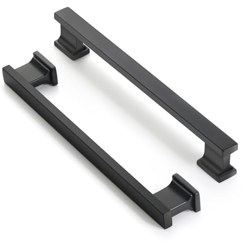 Matte Black Kitchen Square Cabinet Handles 6.25 Inch 10 Pack - color: Matte Black, size: 6.25"/160MM Hole Center