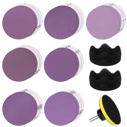 Glarks 31Pcs Car Headlight Restoration Kit, 3in Purple Silicon Carbide Sanding Discs & Buffing Sponge Pad Set with Disc Pad Holder for Cars, Trucks, SUVs