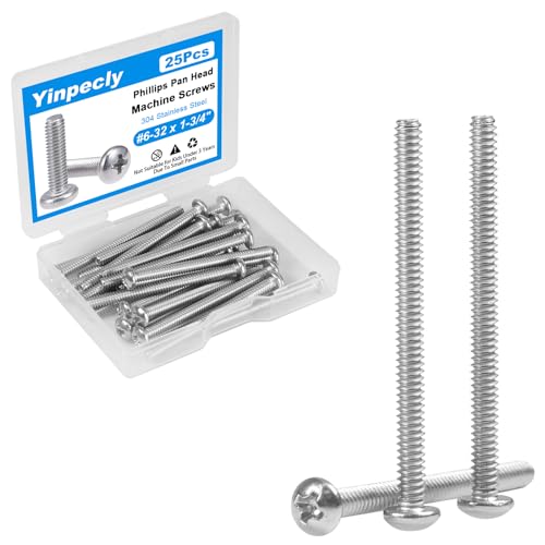25 Pcs 6-32 x 1-3/4" Pan Head Machine Screws 304 Stainless Steel - size: #6-32 x 1-3/4"