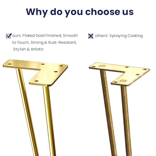 SMARTSTANDARD 6 Inch Hairpin Furniture Legs, Gold Set of 4PCS - color: Gold, size: 6 Inch