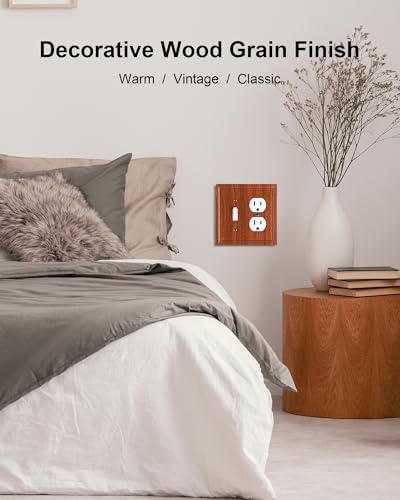 2-Pack Natural Bamboo Fiber Combo Toggle/Duplex Light Switch Cover Plate - color: Wood Grain, size: 1 Toggle/1 Duplex 2PK