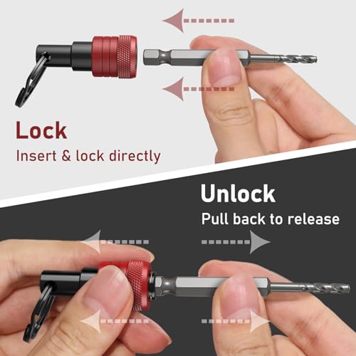 Enhanced Non-Slip Bit Holder 6pcs, 1/4 Drill Bit Holder, Bit Holder Key Chain, Impact Bit Holders for Impact Driver Drill Bit Extension Screwdriver & Drill Bits, w/Black Carabiner Gadget Gift for Men - color: Red&black