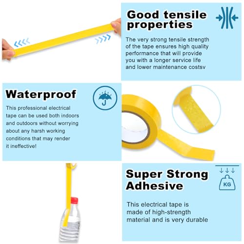 Romeda 9 Pack Electrical Tapes, Electrical Tape Water, Sun, and Oil Resistant, Electrical Tape is Suitable for Most Domestic, Commercial, and Industrial environments - Yellow - color: Yellow