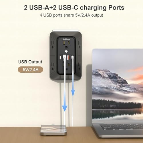 JcBlaon 3 Pack Outlet Extender Surge Protector, 6 Outlet Splitter with 4 USB Ports (2 USB C),1050J 3-Sided Multi Plug Wall Outlet, USB Wall Charger for Home Office Kitchen Travel（Black）-ETL - color: Black 3PCS