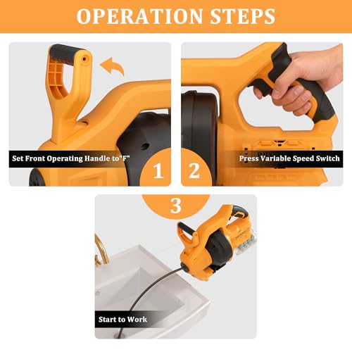 Cordless Drain Auger Compatible with Dewalt 20V Battery, 24 FT Replaceable Auto-Feed Plumbing Drain Snake That Clear Clogs in 3/4''-3” Pipes of Sink, Toilet, Bathtub, and Sewer(No Battery)