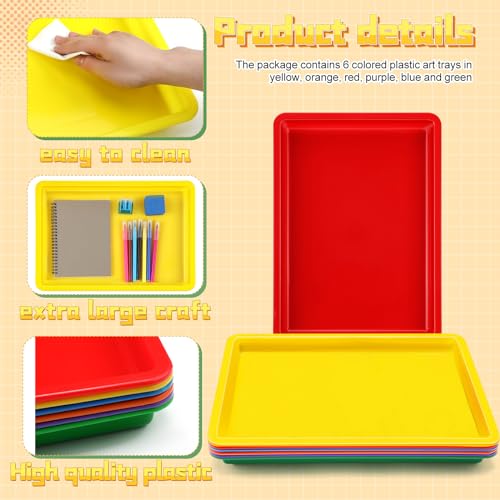 Mifoci 6 Pack Large Plastic Art Trays for Classroom, 16x12x1 Inch,Rainbow - color: Rainbow