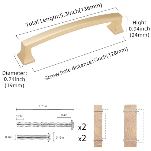 COTYKILEY 10 Pack 5 Inch(128mm) Brushed Gold Kitchen Cabinet Pulls Kitchen Cabinet Handles Cabinet Hardware - color: Brushed Brass, size: 5" Hole Center（128MM）