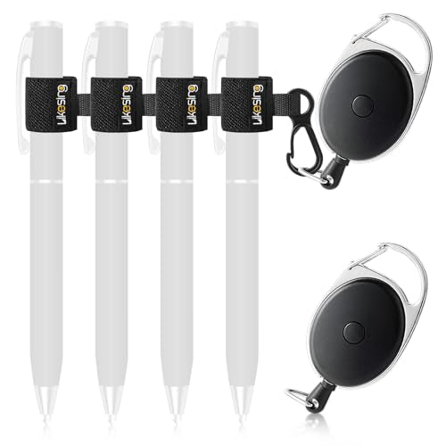 Likesing Retractable Pen Holder, 27.5" Reel Elastic Pen Leash(Black) - color: Black - 2 Retractable Cilp
