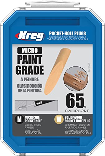 Kreg Micro Solid-Wood Pocket-Hole Plugs - Clean Hole Plug Finish - Essential Woodworking Accessory for Hidden Joints - Paint Grade - P-Micro-PNT - 65 Count
