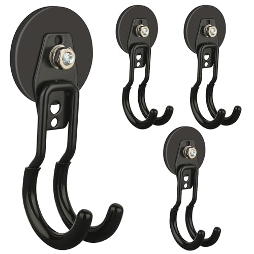 ULIBERMAGNET New Upgraded Garage Magnetic Hooks, 4 Pack Black Heavy Duty Large J Hooks with Magnet, Black Strong Anti-Slip Coating Magnet Hooks for Garden Tools, Ropes,Drill,Metal Cabinet,Pegboard - style: Upgraded Black Medium J Powerful Hooks