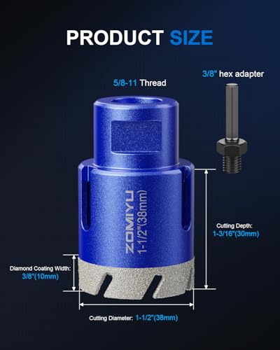 1-1/2" Diamond Hole Saw, Wet/Dry Diamond Core Bit for Tile Granite - size: 1-1/2"(38mm)