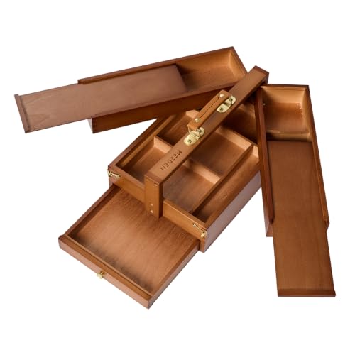 MEEDEN Wooden Tool Storage Box: Portable Beech Wood Art Supplies Organizer - color: Walnut