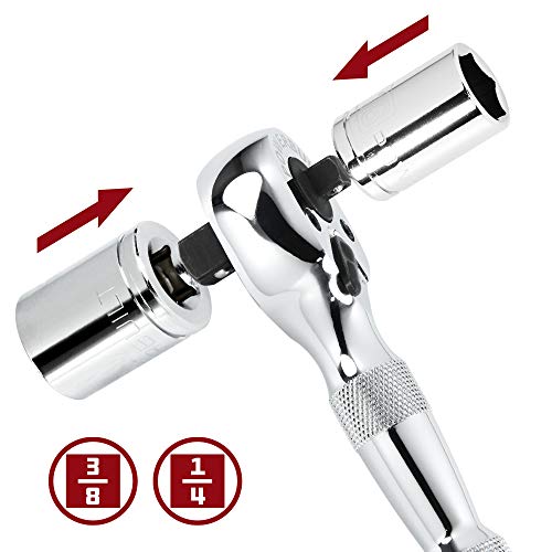 Powerbuilt Stubby Ratchet, Dual Head Ratchet, 1/4 Inch and 3/8 Inch Drive, Reversible Switch, 72 Tooth, Small Tight Space - 640931 - style: 1/4" and 3/8" Dual Head
