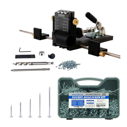 Massca M2 PRO Aluminum Pocket-Hole Jig System with 500 Pocket-Hole Screws