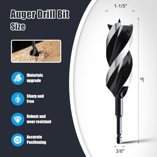 1-1/5" x 6" Auger Drill Bit for Wood,Hex Shank Tri Flute Drill Bit - size: 1-1/5"x6"